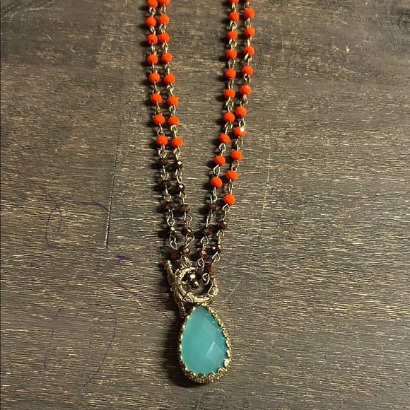 Turquoise and Orange Beaded Toggle Necklace - Picture 1 of 2
